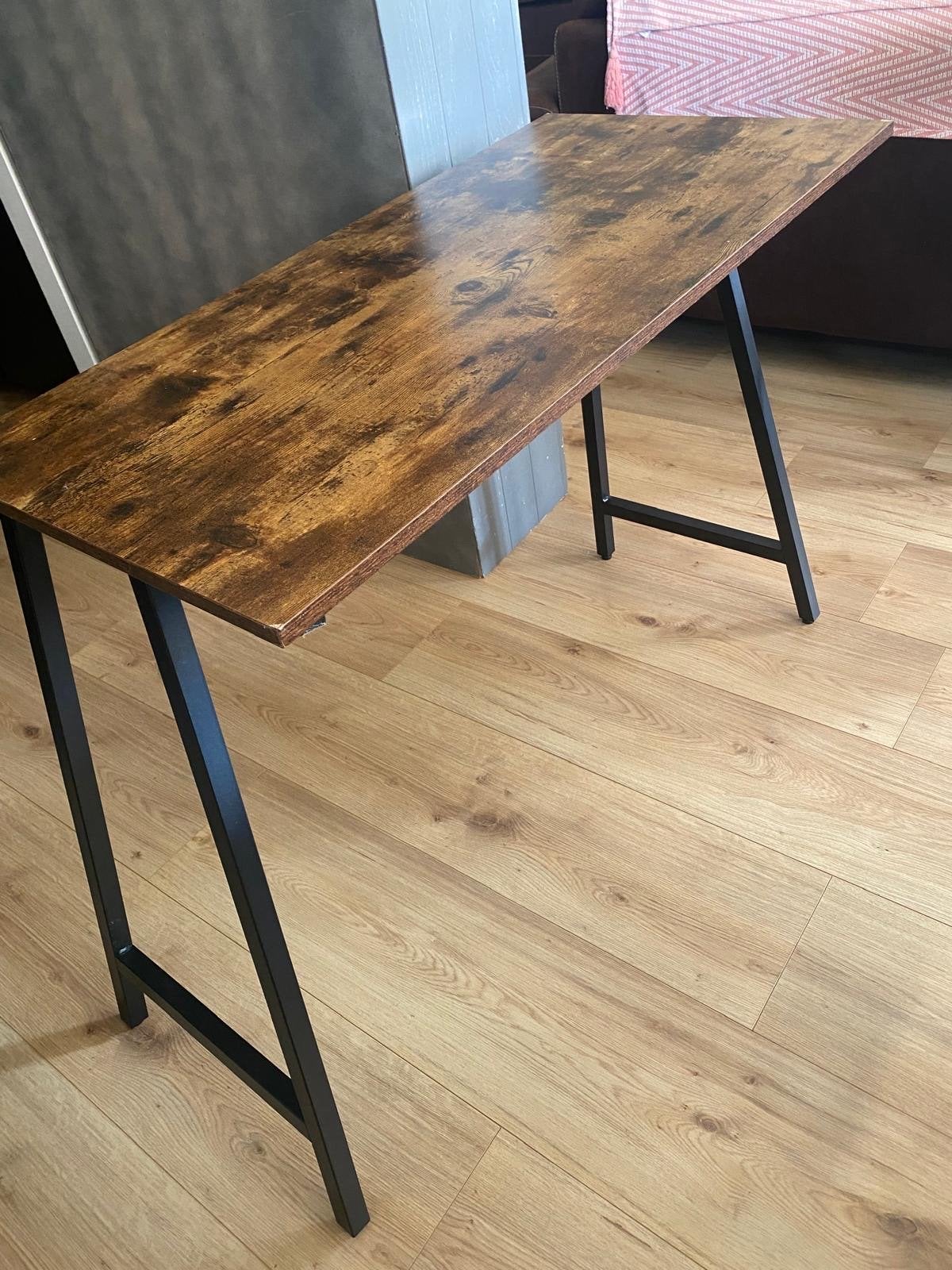 Industrieel bureau - 100x50 cm - Hout en Metaal, Ophalen, Gebruikt, Metaal, Bruin