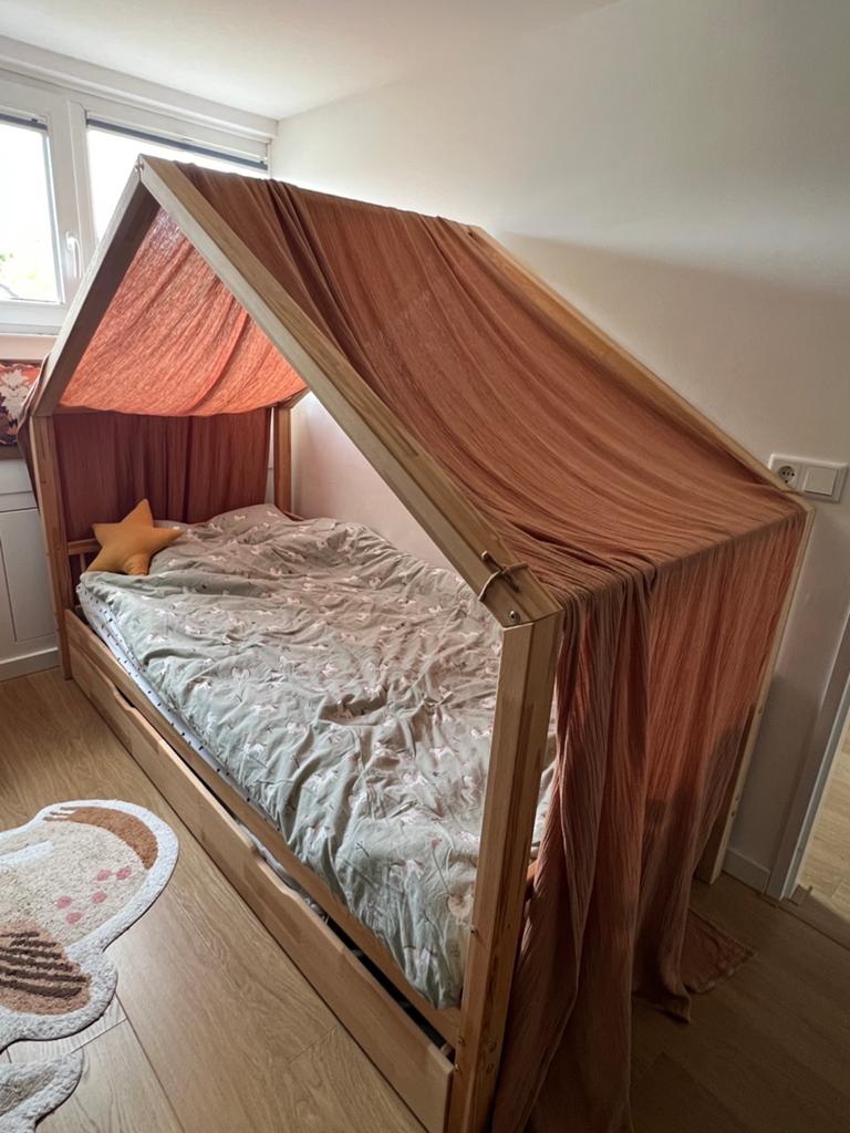 Petit Puk CATO MET LADE (Bedhuis met hekje) 90x200, Ophalen, 85 tot 100 cm, Zo goed als nieuw, Matras