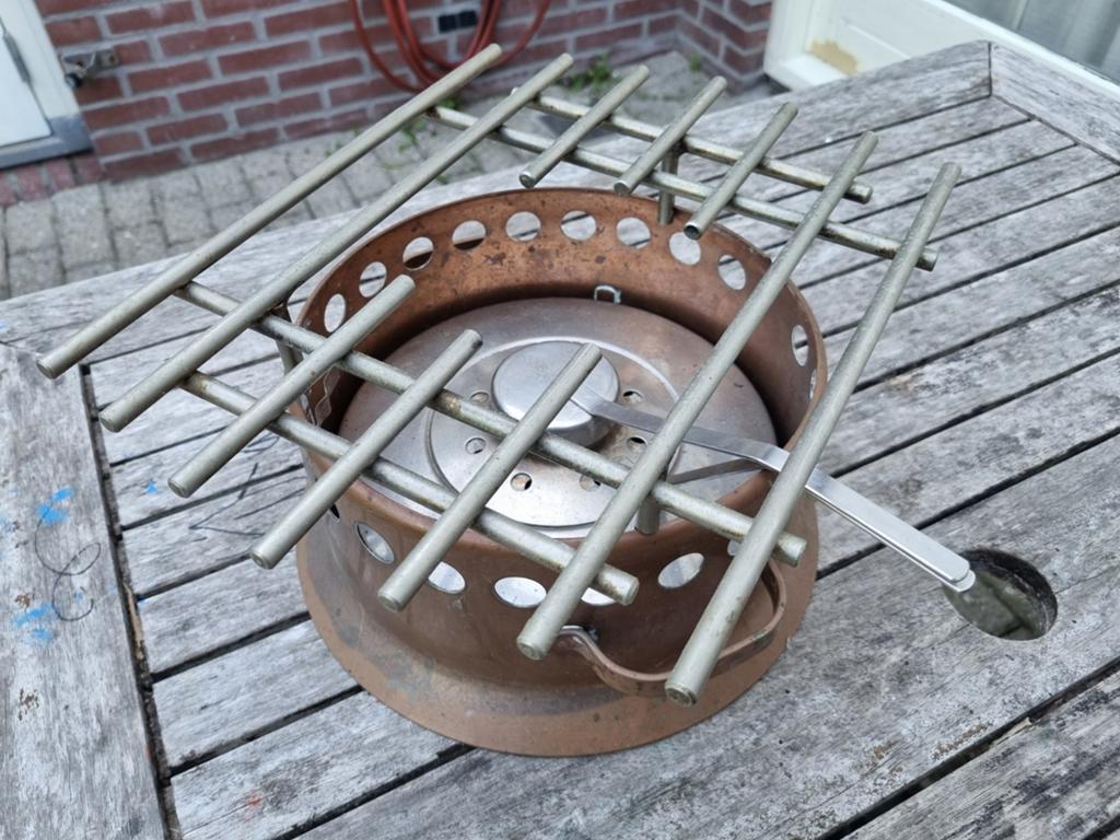 Vintage Koperen Tafelbarbecue / Fondue Set, Tuin en Terras, Houtskoolbarbecues, Ophalen of Verzenden, Gebruikt, Onbekend, Met accessoires