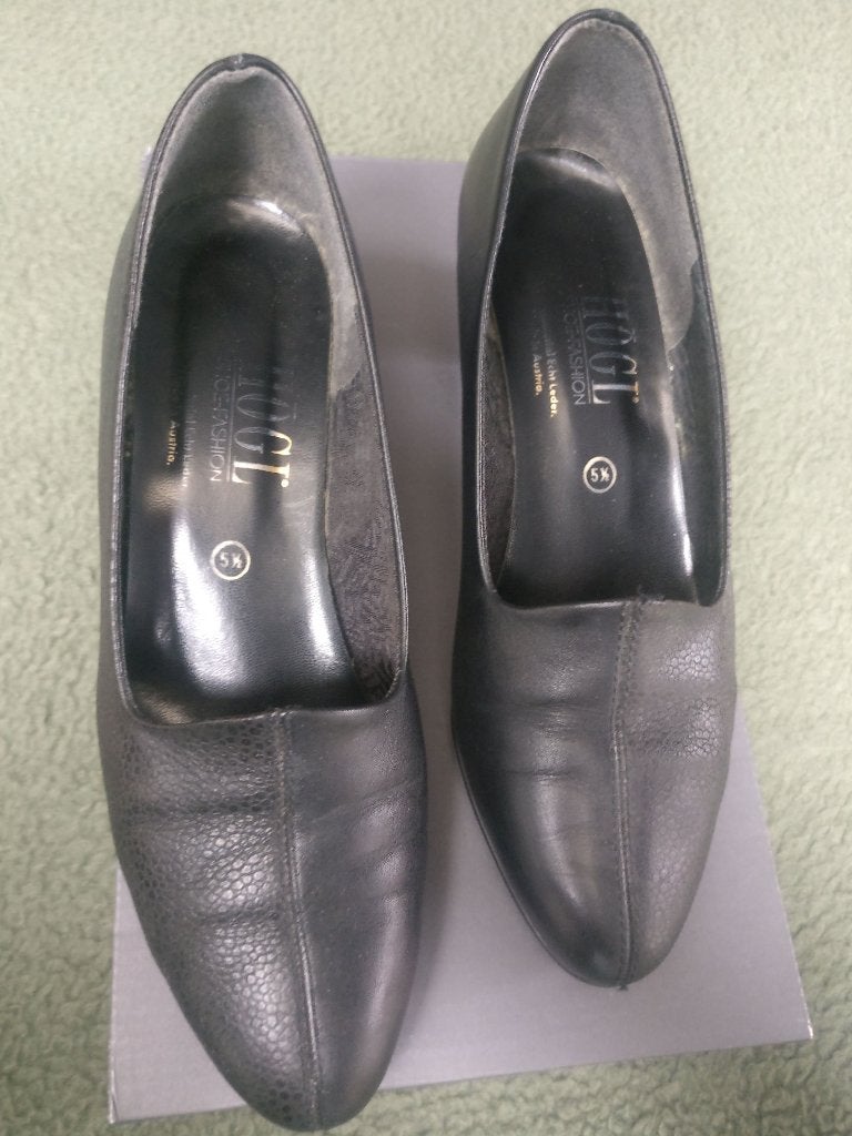 Hogl lederen damesschoenen schoenen met hak 38,5, Schoenen met lage hakken, Zwart, Ophalen of Verzenden, Zo goed als nieuw