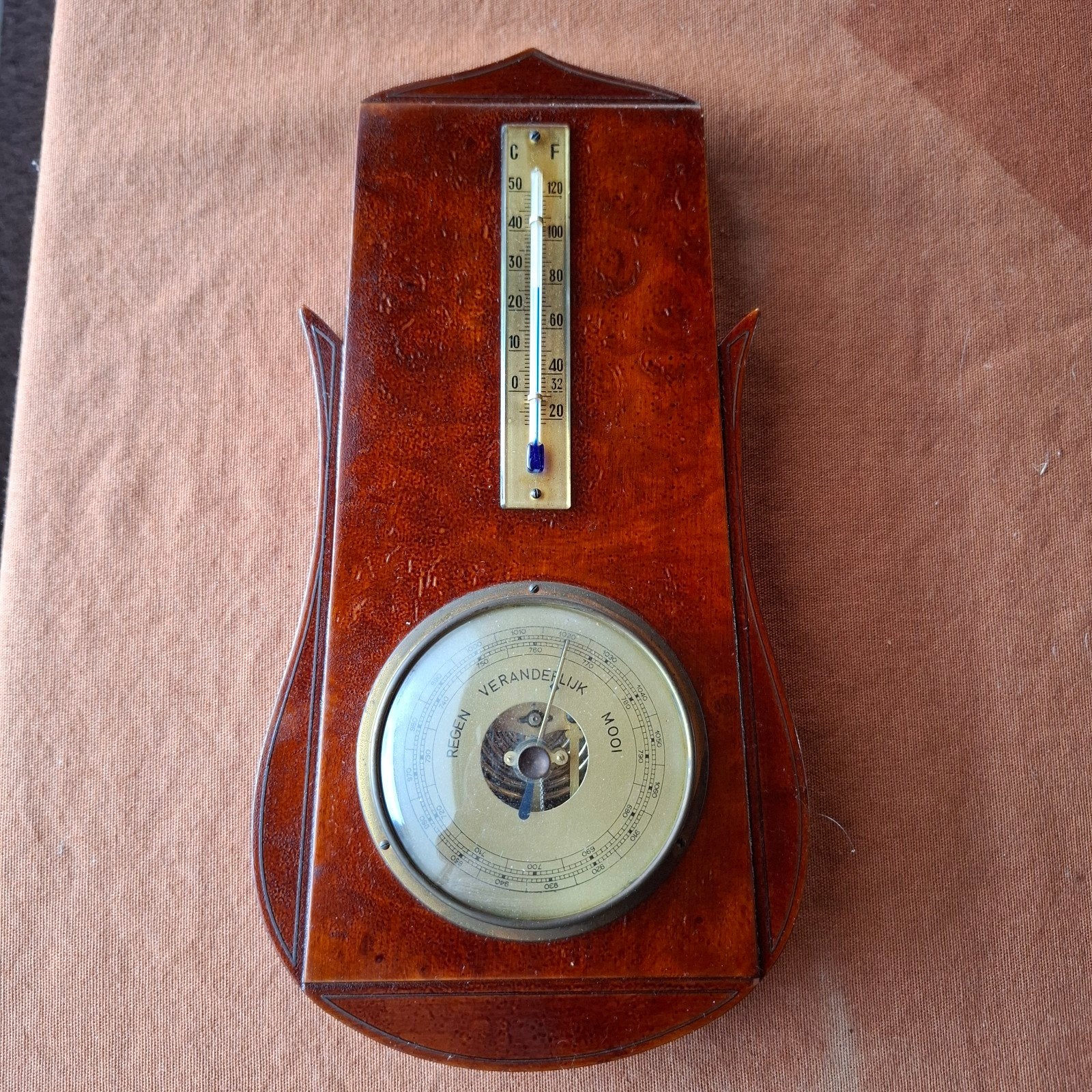 Barometer en Thermometer - Hout, Ophalen of Verzenden, Gebruikt, Weerstation
