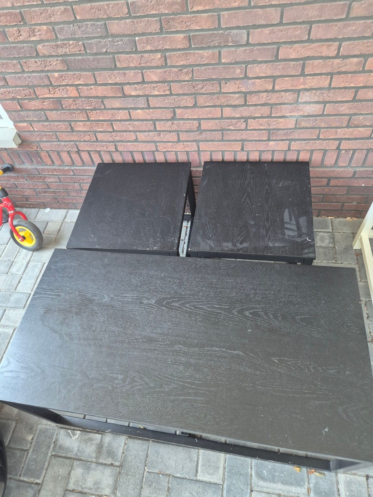 Salontafel met 2 bijzettafels - Zwart metaal en hout, Ophalen, Gebruikt, 50 tot 100 cm, 50 tot 100 cm
