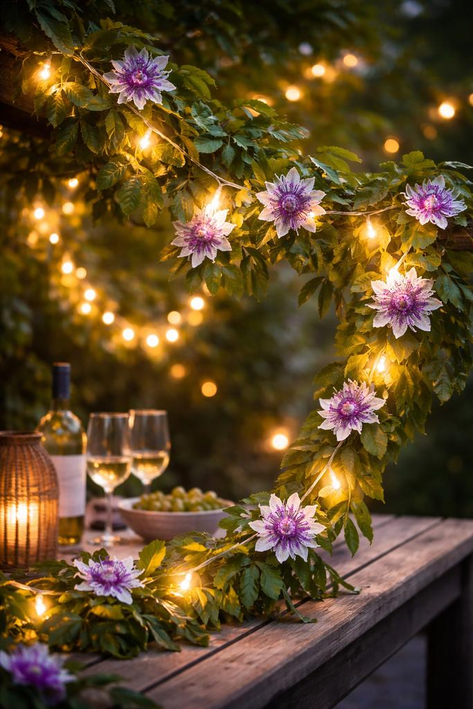 Gezellig Solar LED- snoer, gelardeerd met paarse bloemen, Verzenden, Nieuw