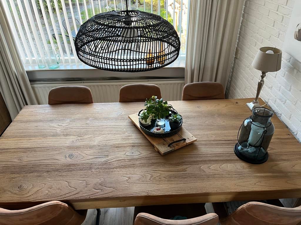 Eettafel licht eiken, ruw bovenblad 6 persoons, Huis en Inrichting, Complete inboedels, Ophalen