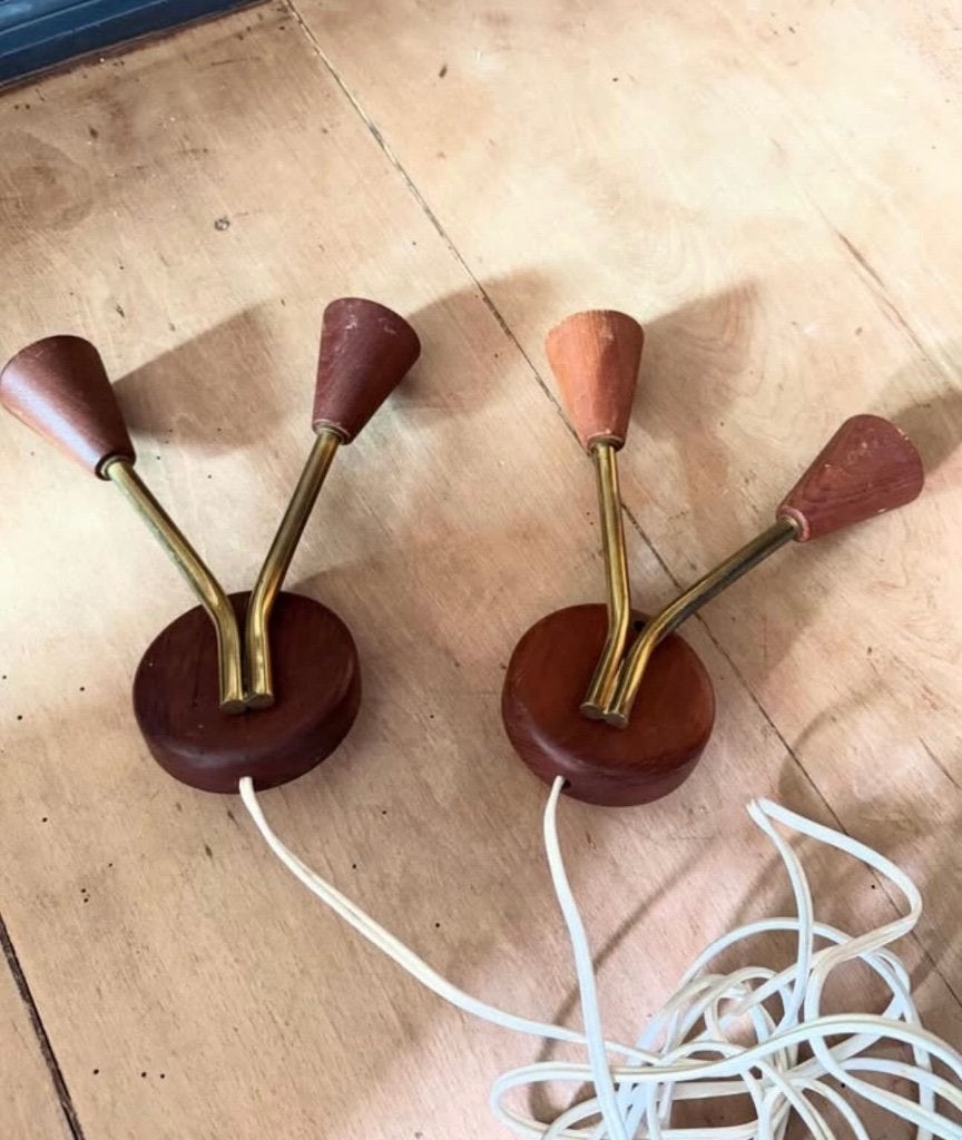 Set wandlampen palissander midcentury, Ophalen of Verzenden, Hout