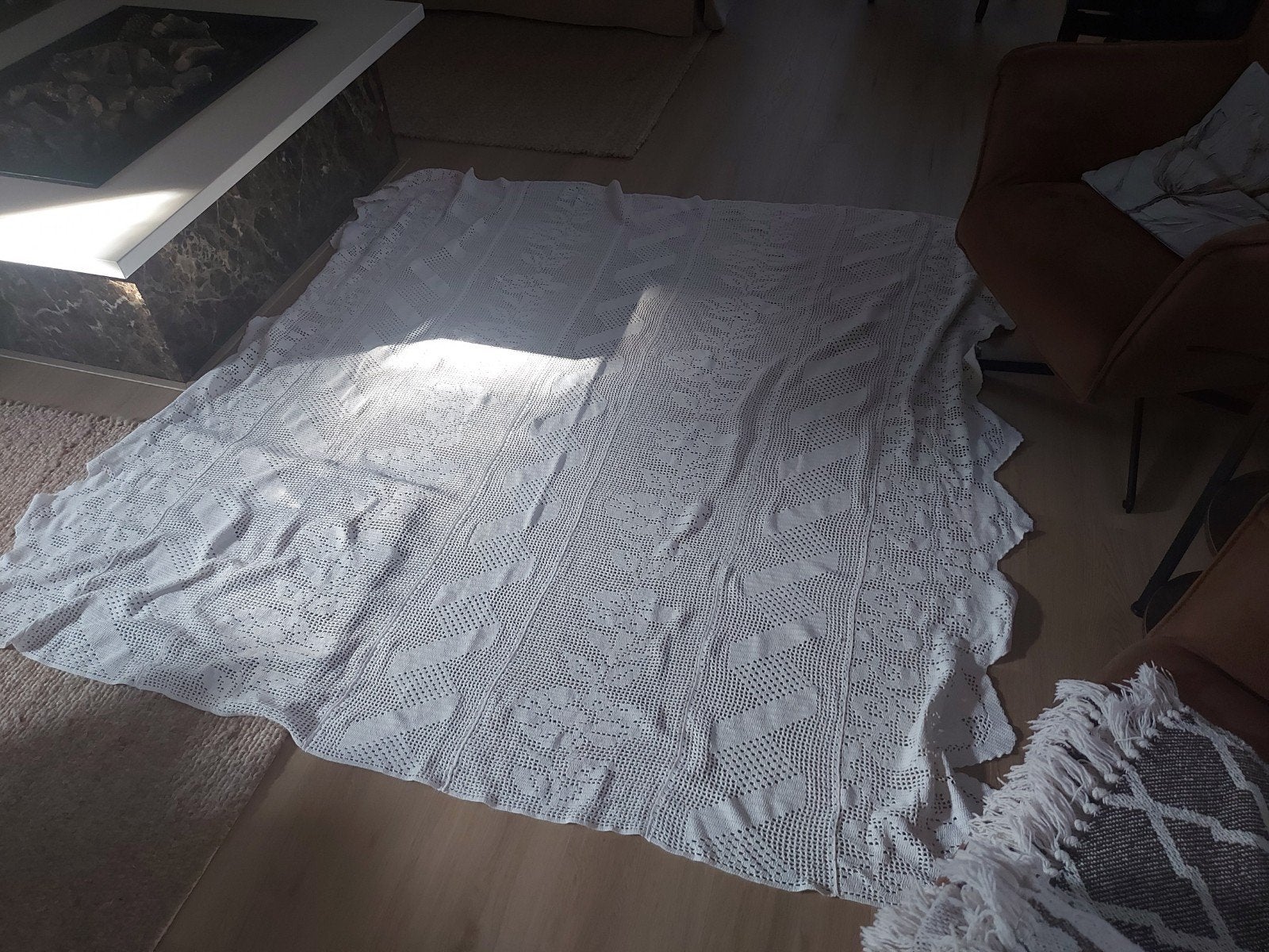 Vintage gehaakt sprei/deken, wit, handgemaakt, Ophalen