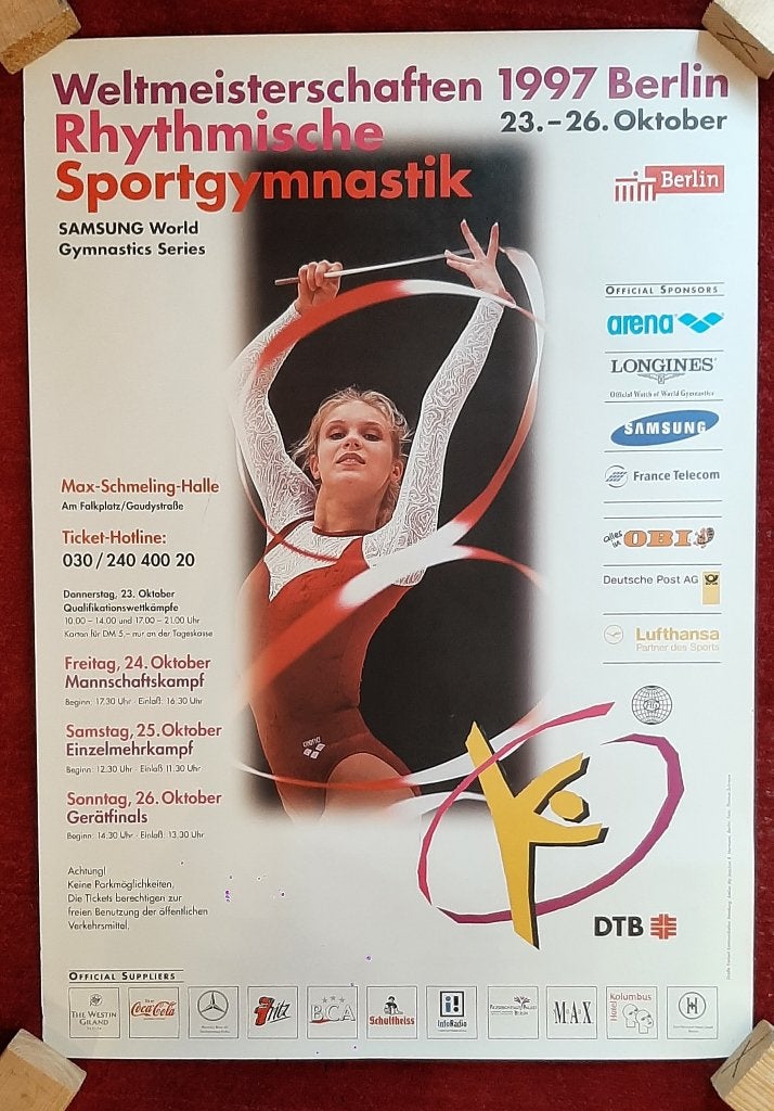 poster WK Ritmische Gymnastiek Berlijn, RSG, met lint, zgan!, Meerkleurig, Overige typen, Ophalen of Verzenden, Zo goed als nieuw