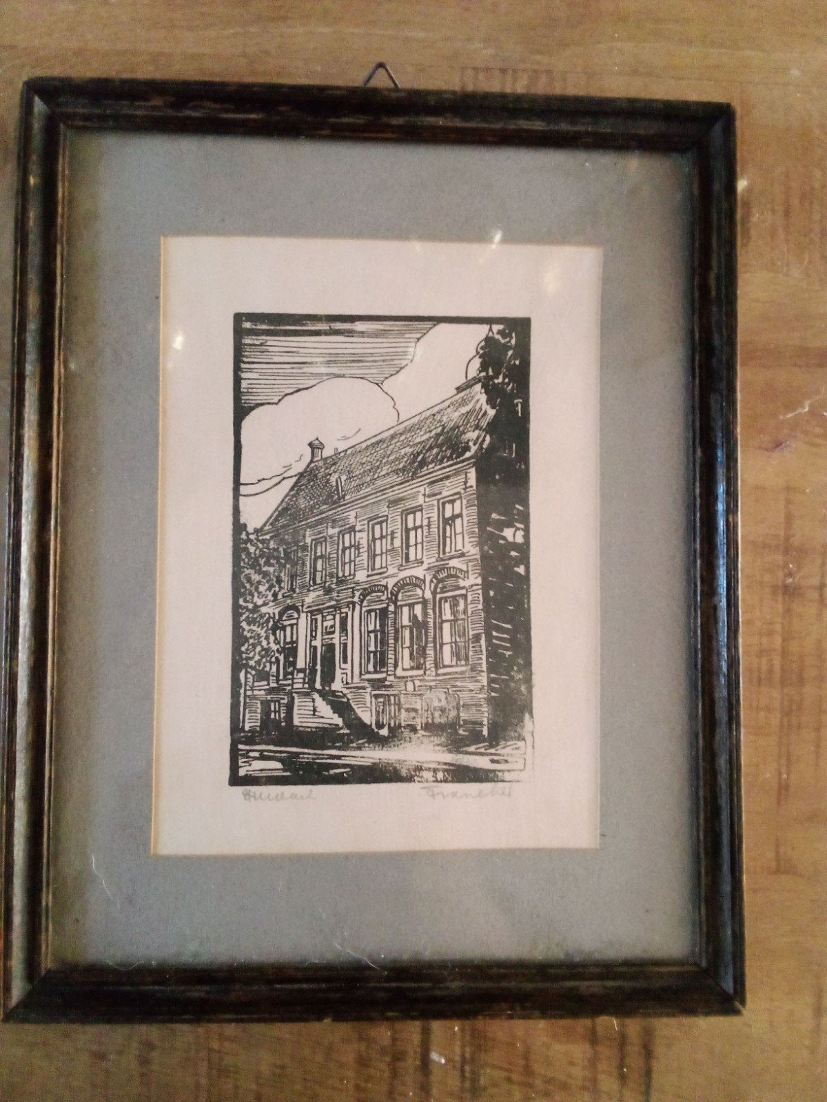 Oude tekening/prent van gebouw in Franeker, Ophalen of Verzenden