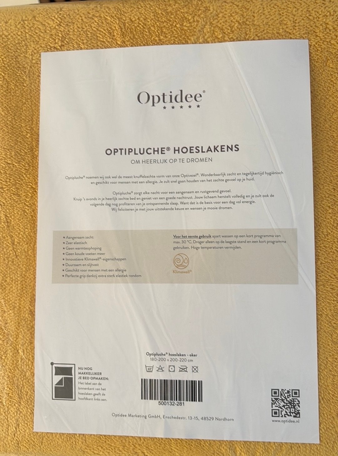Optidee Optipluche Hoeslaken - Oker, Verzenden, Hoeslaken of Sloop, Geel, Overige merken