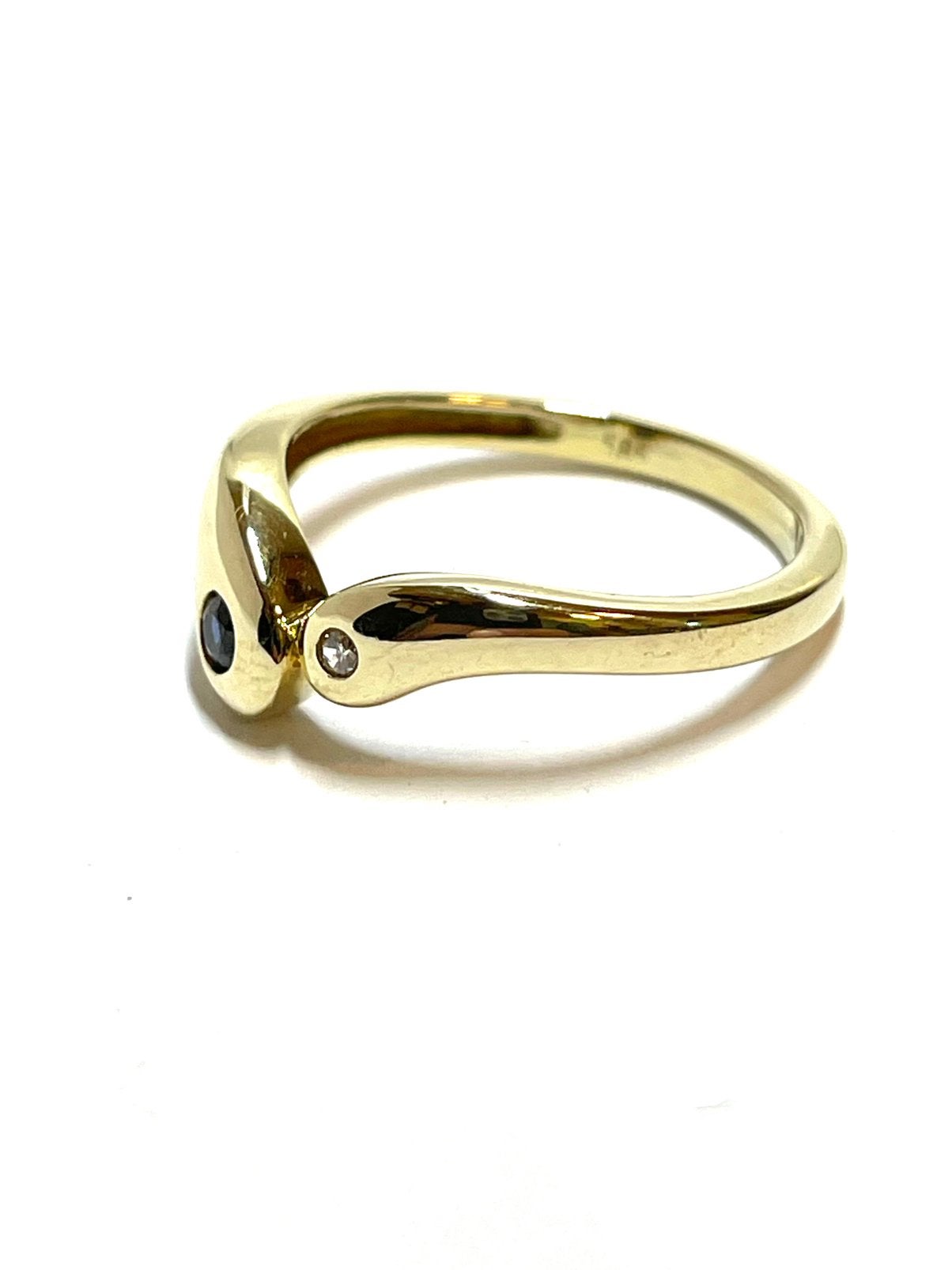 14k gouden ring met saffier en diamant, -, -, Ophalen of Verzenden, Dame