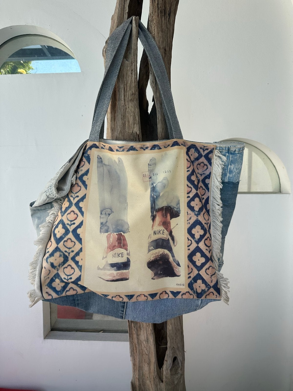 Unieke handgemaakte jeans tas van Bali, Ophalen of Verzenden, Nieuw, Blauw, Shopper