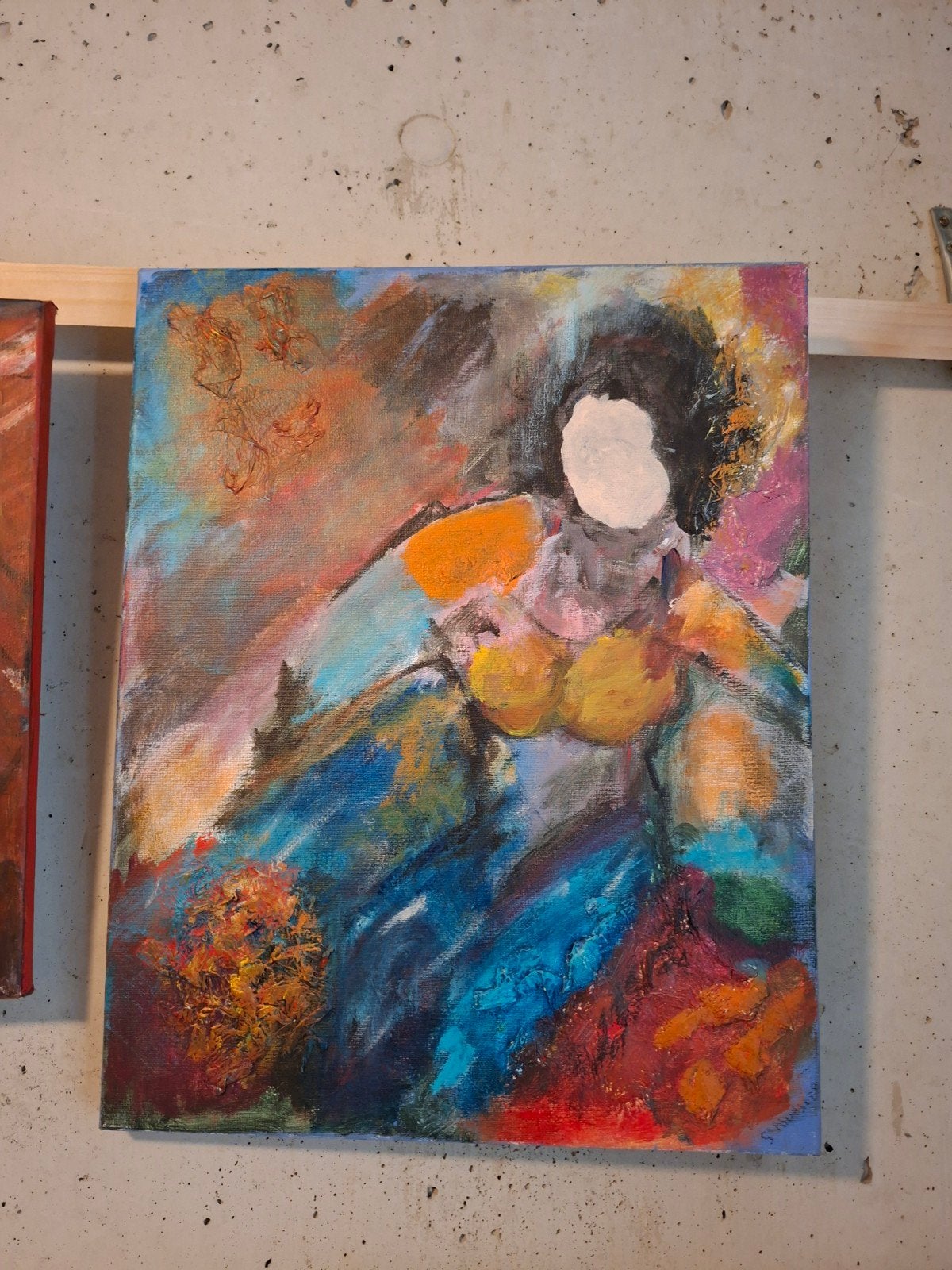 Schilderij: Landschap met bloemen en rivier, Antiek en Kunst, Landschap, Acrylverf, Ophalen of Verzenden, Handgeschilderd