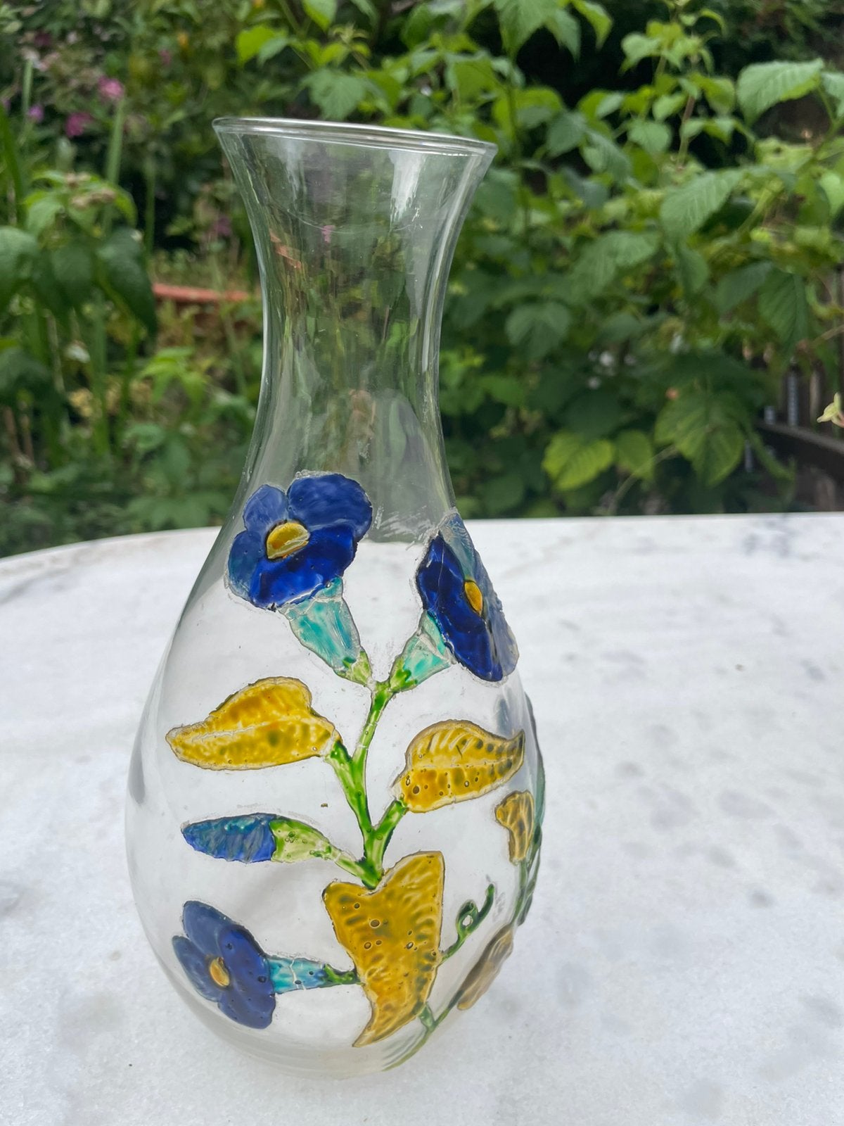 Brocante vaas. Vaas met glas in lood., Ophalen