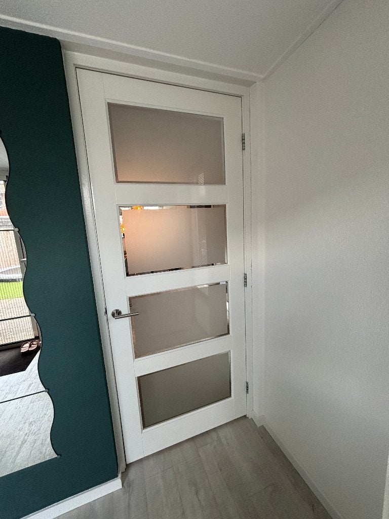 Prachtige stompe deur / binnendeur 4 vakken met facetglas, Doe-het-zelf en Verbouw, Deuren en Horren, Ophalen, 80 tot 100 cm, 215 cm of meer