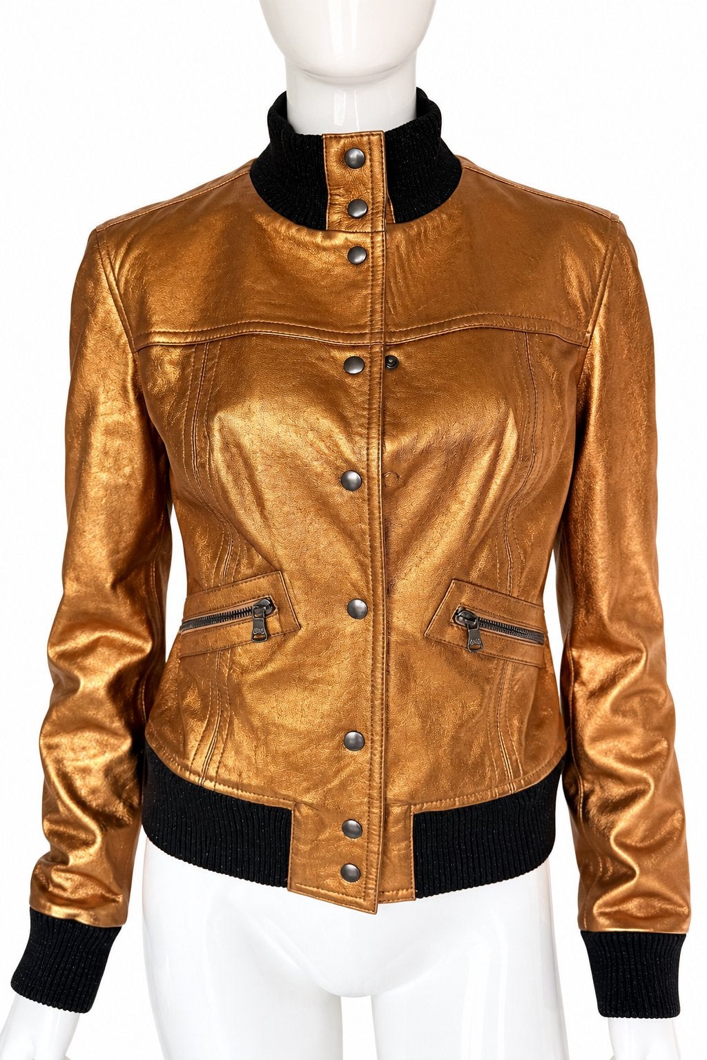 DOLCE & GABBANA METALLIC LEREN BOMBER JAS, NEW 3.000💛💛💛, Ophalen of Verzenden, Zo goed als nieuw, Maat 36 (S), Zwart
