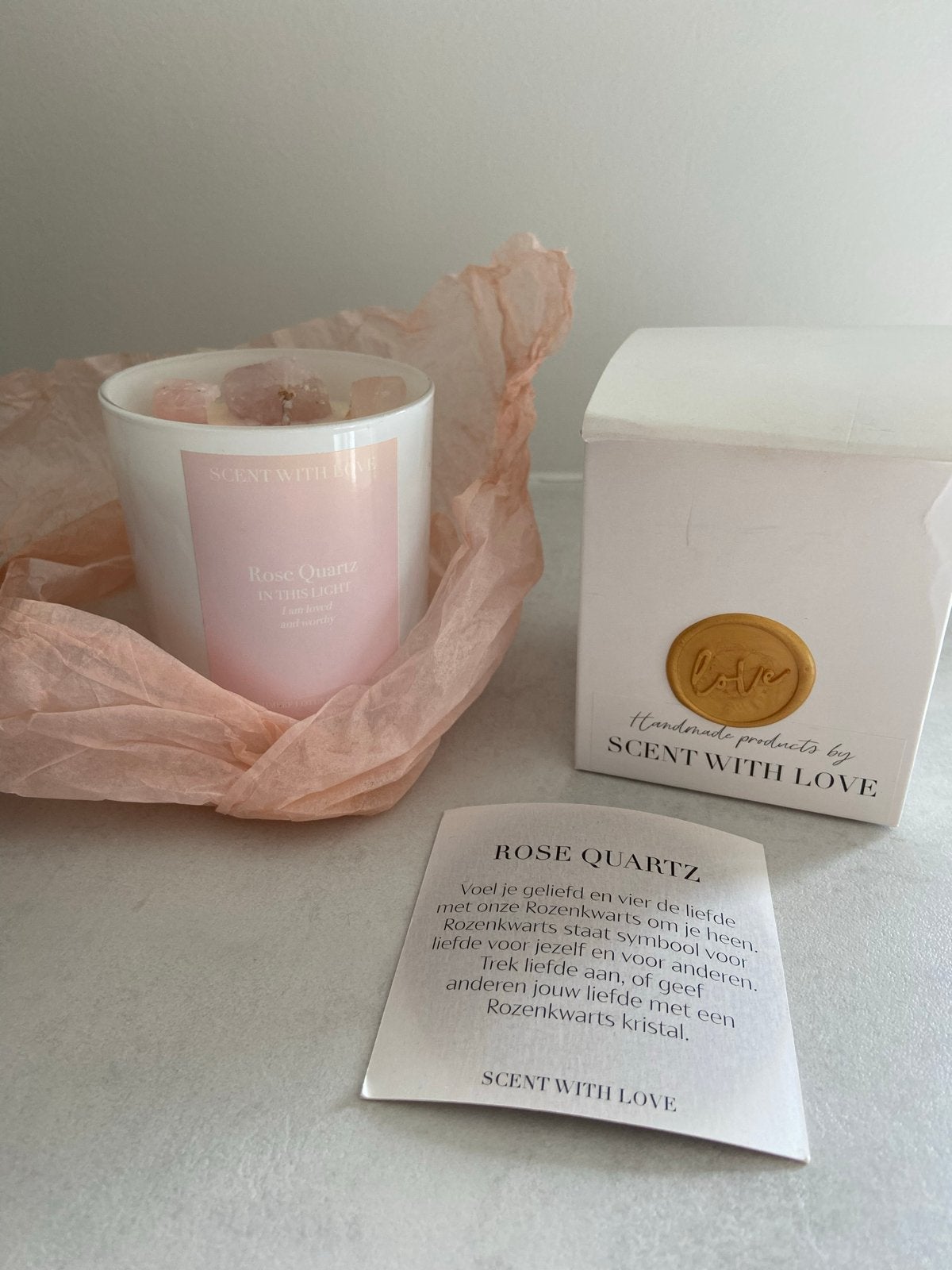 Scent With Love Geurkaars met Rozenkwarts Kristallen, Overige materialen, Verzenden, Wit, Nieuw