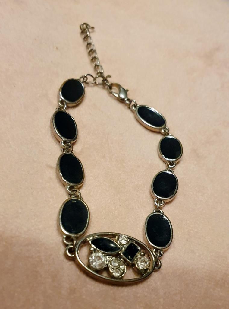 Vintage zilveren armbandje met onyx, Verzenden, Zo goed als nieuw, Met edelsteen, Zilver