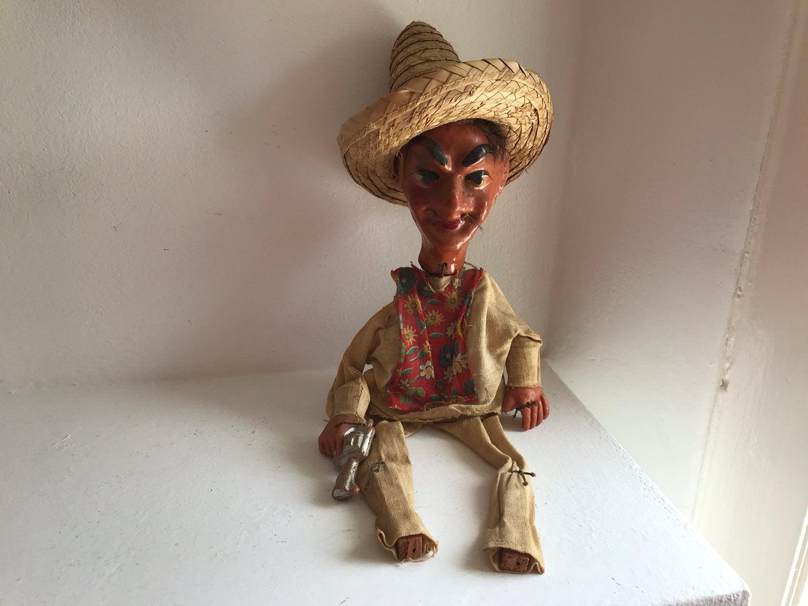 Marionet man met hoed papier mache, Ophalen of Verzenden