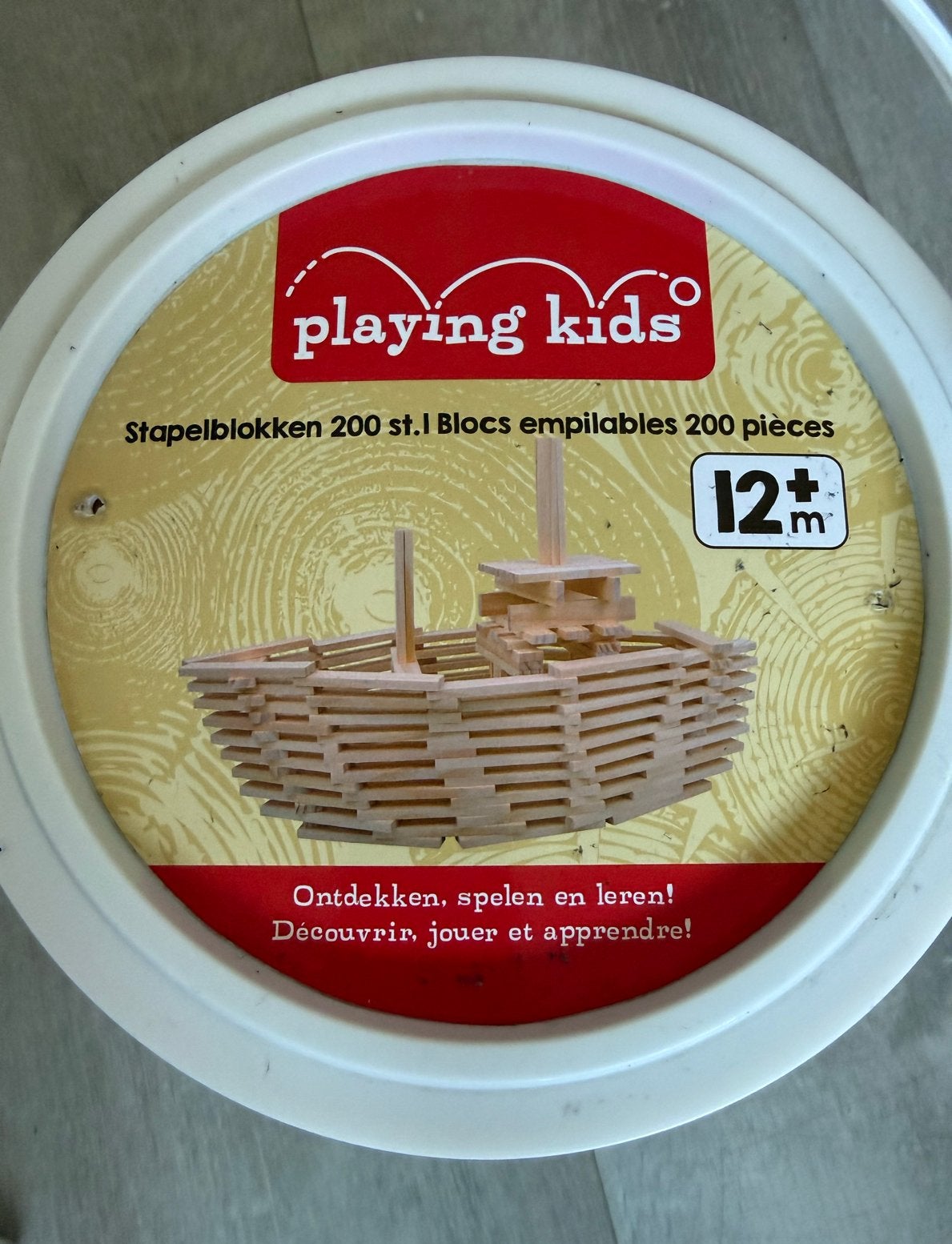 Houten Stapelblokken (200 st.) in Ton - Playing Kids, Ophalen, Gebruikt, Overige merken