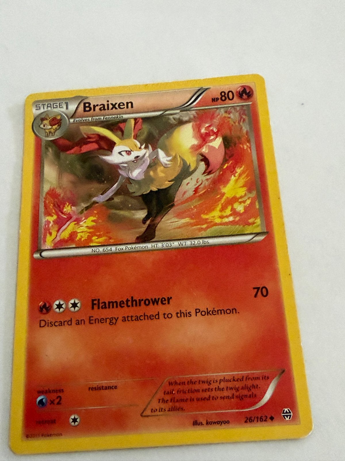 Pokémon Kaart Braixen 26/162 XY BREAKthrough HP80, Ophalen of Verzenden, Gebruikt, Losse kaart