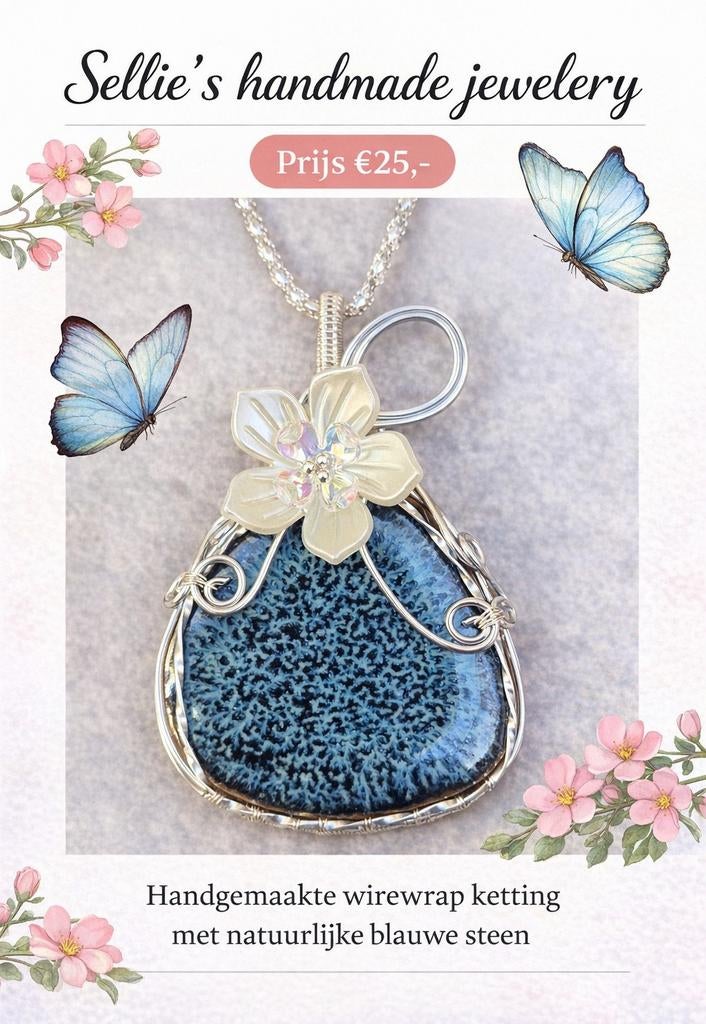 🦋 Sellie's handmade jewelery 🦋, Sieraden, Tassen en Uiterlijk, Kettingen, Ophalen of Verzenden, Nieuw, Blauw, Steen of Mineraal