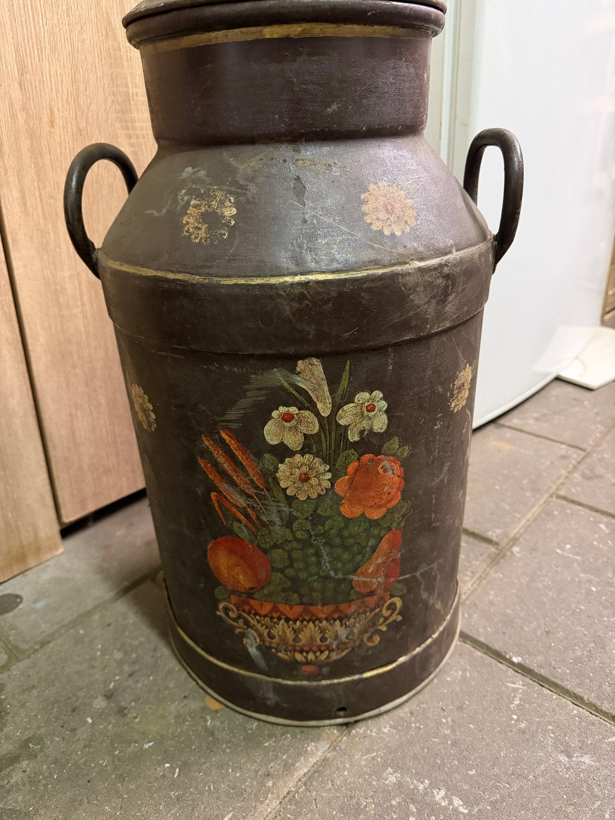 Antieke melkbus met bloemmotief, Ophalen of Verzenden