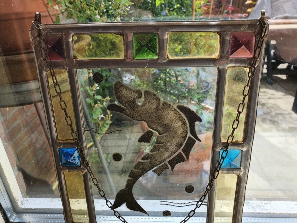 Glas in Lood met Vis en 8 kristallen (3K), Ophalen
