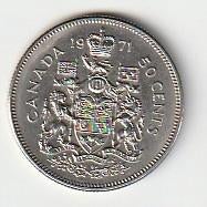 50  cent  1971  Canada. km. 75.1, Ophalen of Verzenden, Noord-Amerika, Losse munt