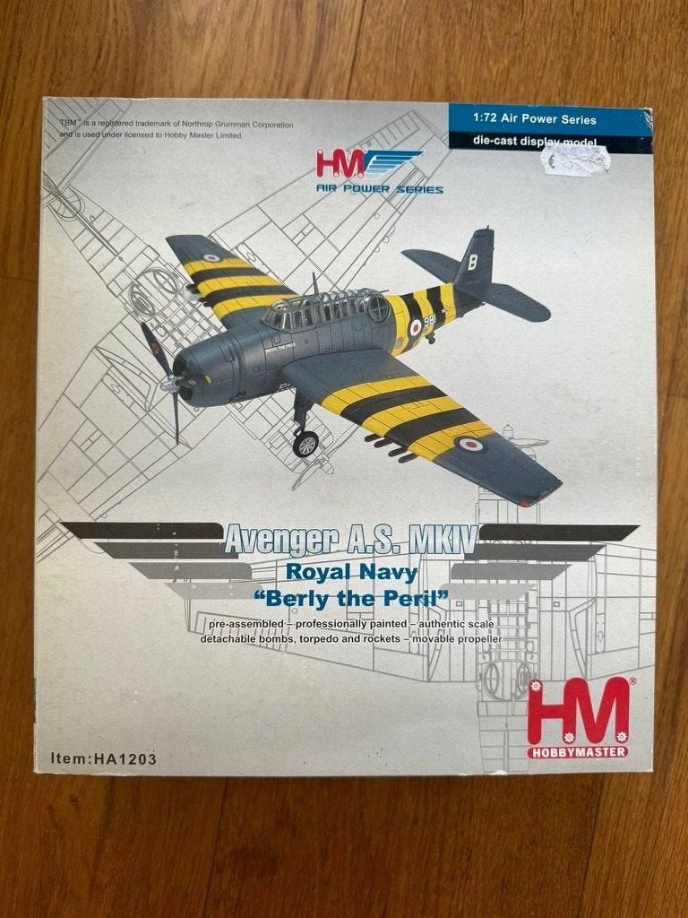Hobbymaster 1:72 TBF Avenger Diecast RN Bulwark Beryl HA1203, Ophalen of Verzenden, Zo goed als nieuw, Schaalmodel