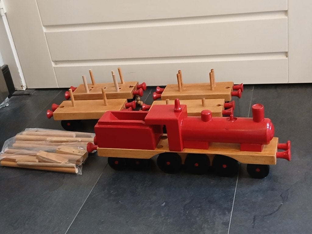 Antieke/Vintage Mooie Houten Trein  Locomotief en Wagons, Ophalen of Verzenden, Gebruikt