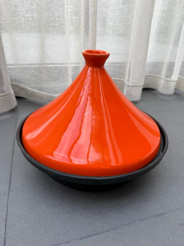 Oranje Tajine met Gietijzeren Bodem - Inductie Geschikt, Ophalen, Overige typen, Zo goed als nieuw, Gietijzer