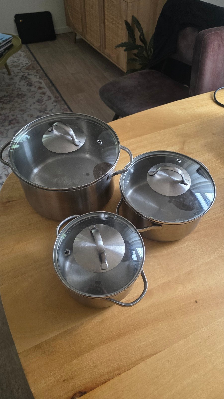 3 RVS pannen van Ernesto, nog in goede staat!, Ophalen, Gebruikt, Rvs, Pannenset