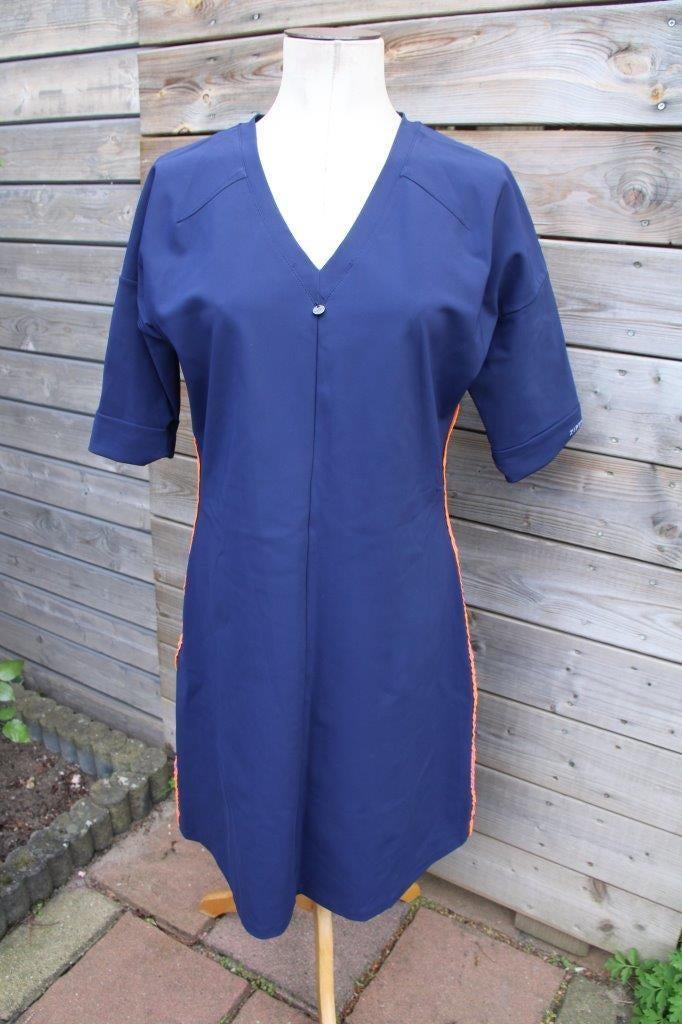 Jurk blauw/ oranje Zip73 mt L Vaste prijs, Maat 42/44 (L), Zip73, Zo goed als nieuw, Knielengte