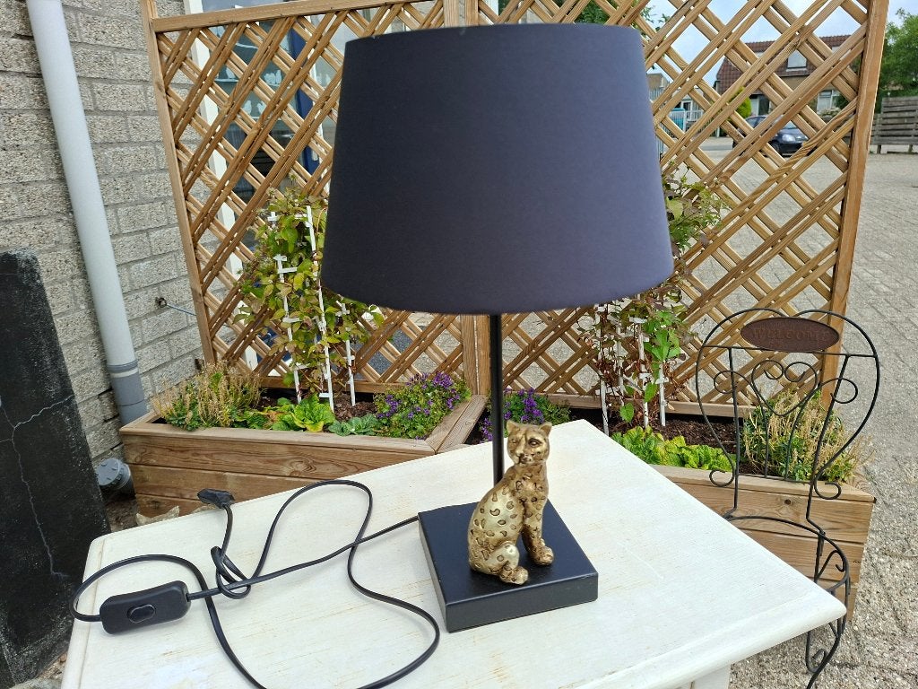 schitterende messig staande schemerlamp met panter als voet, Ophalen of Verzenden, Zo goed als nieuw