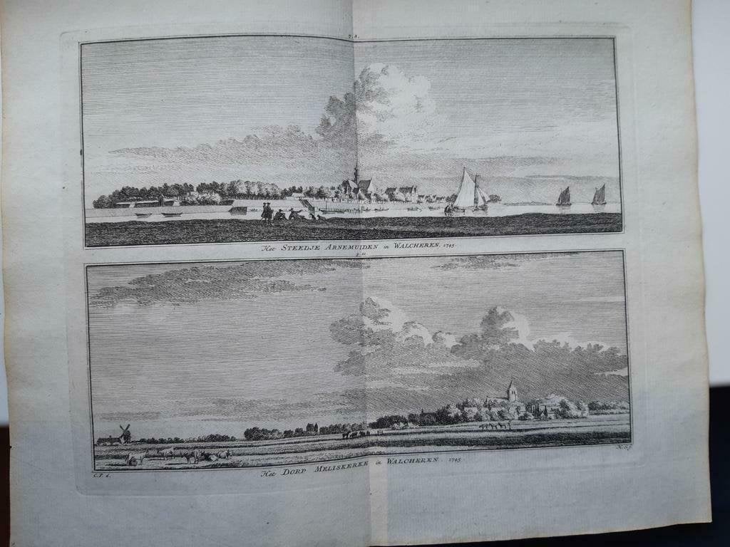 7-10 / Arnemuiden en Meliskerke in Walcheren gravure 1754, Antiek en Kunst, Ophalen of Verzenden