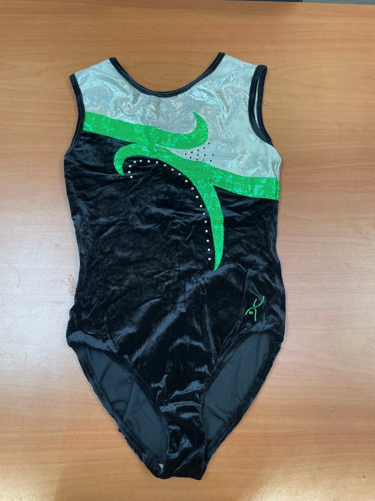 Turnpakje maat L (maat 40) – zwart/zilver/groen + scrunchie, Sport en Fitness, Turnen, Gebruikt, Maat 36 t/m 42, Ophalen of Verzenden