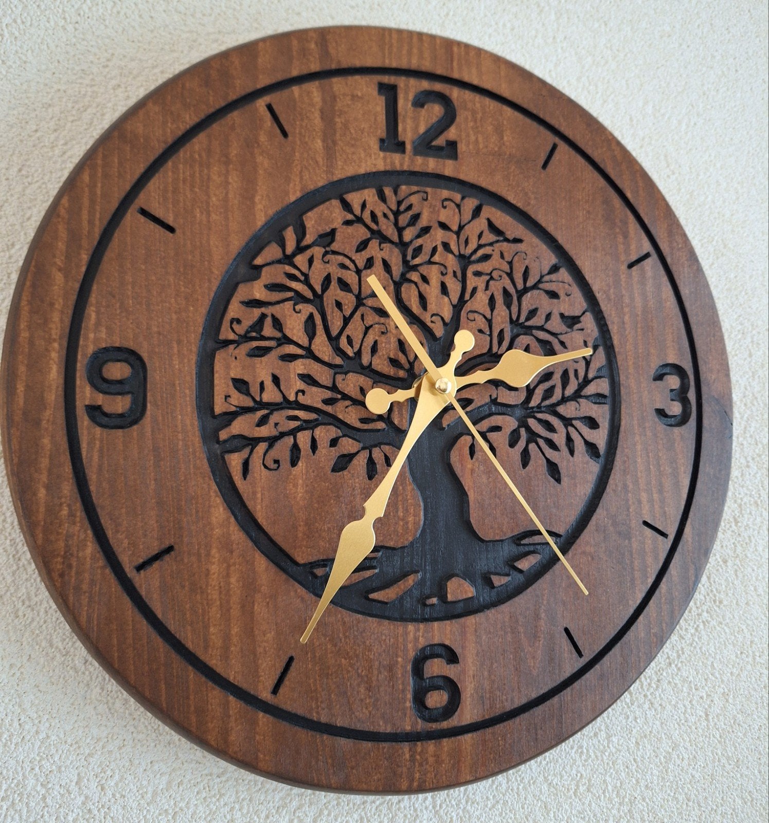 Houten wandklok., Ophalen