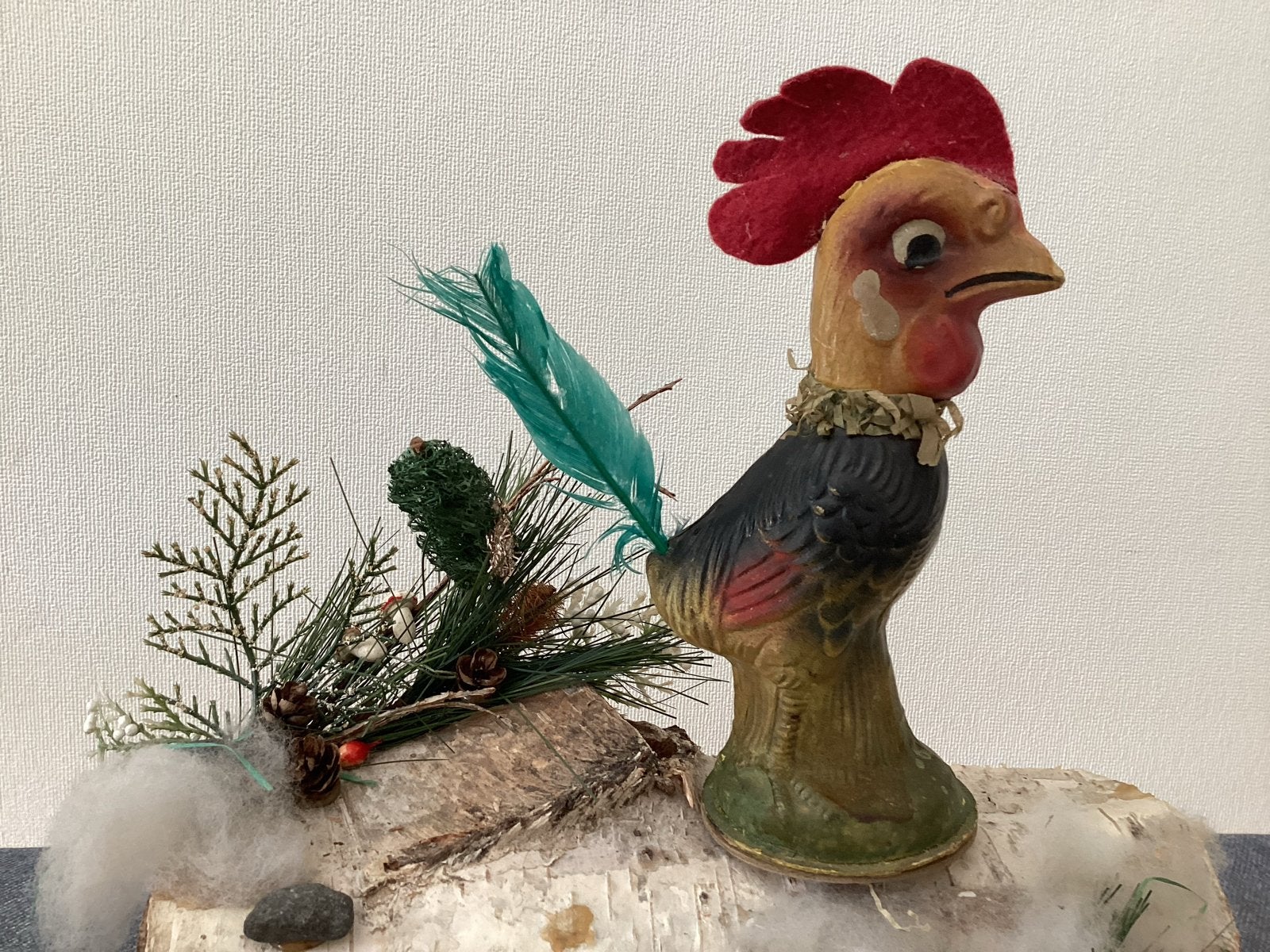 Antieke Pasen/Kerst haan candy container van papier-maché, Ophalen of Verzenden