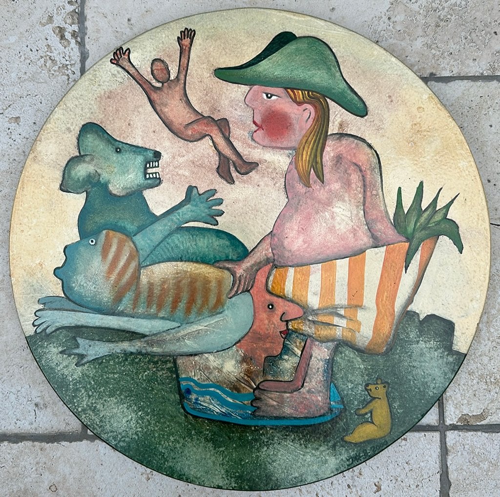 Jan Sonnemans - kleurrijk schilderij op paneel (2000), Antiek en Kunst, Ophalen of Verzenden