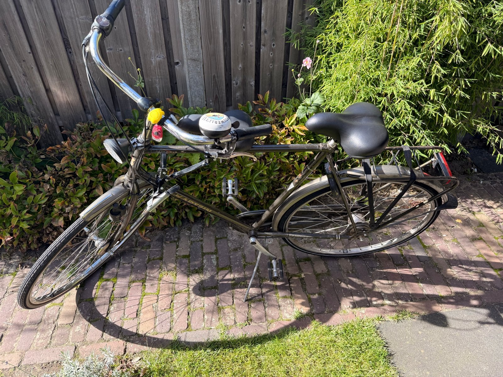 Herenfiets of studentenfiets, extra zadel - Fietst lekker!, Gebruikt, Velgrem, 57 tot 61 cm, Ophalen