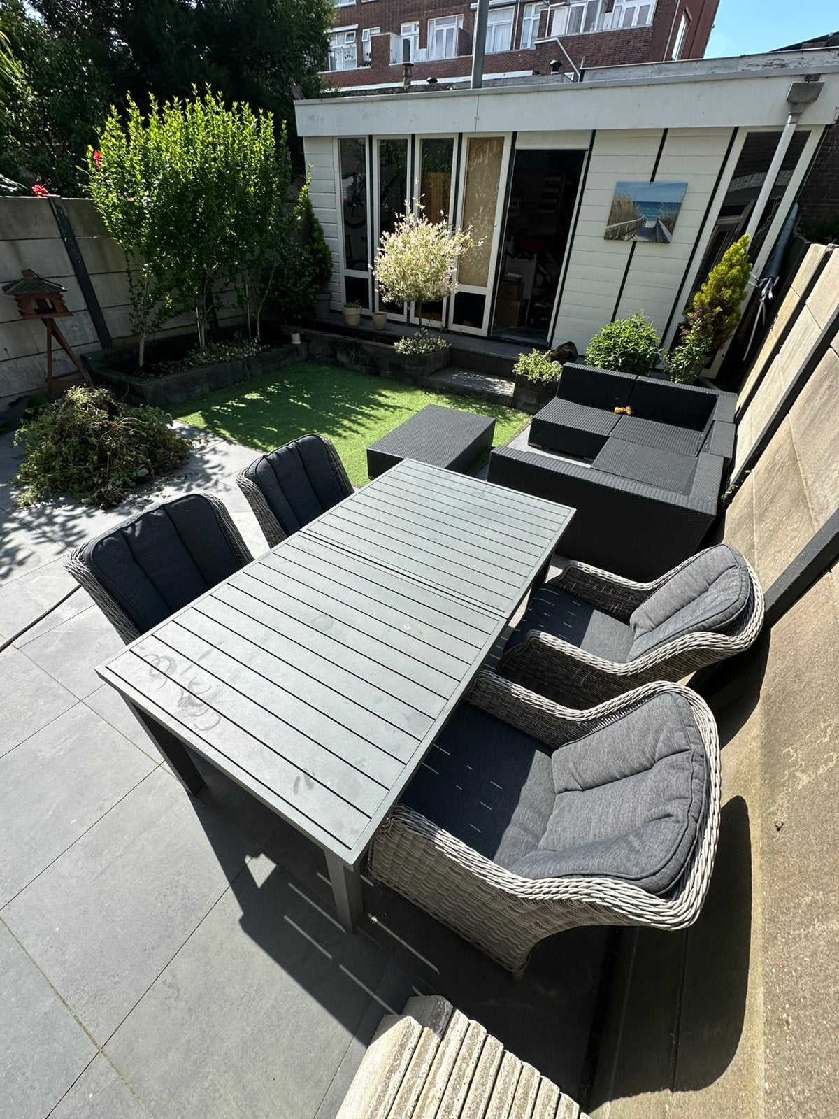 Tuintafel met 4 tuinstoelen, Ophalen, Gebruikt, Eettafel, 6 zitplaatsen