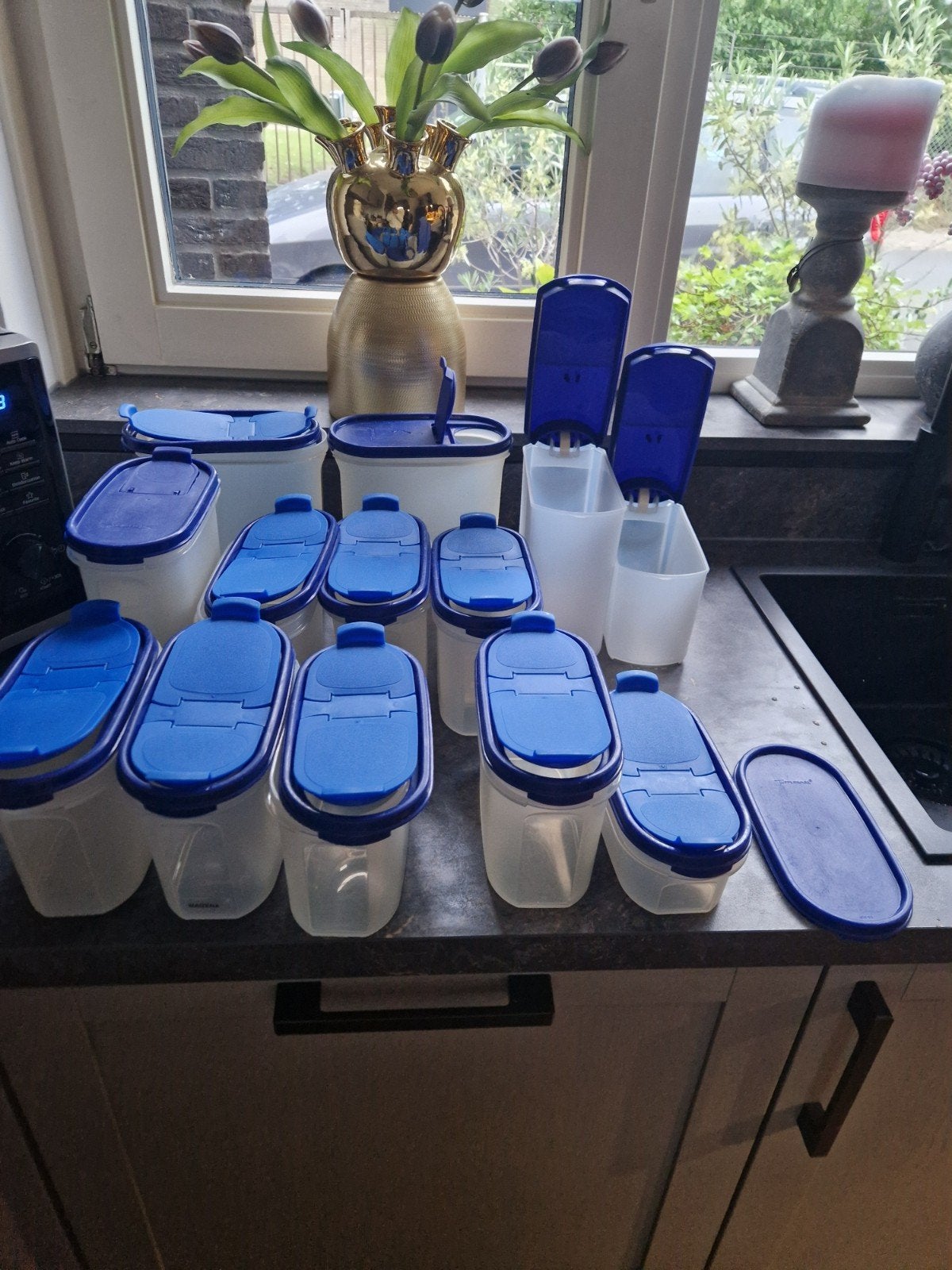 Tupperware Ruimte Spaarders - Complete Set, Ophalen of Verzenden, Gebruikt, Blauw, Bus of Trommel