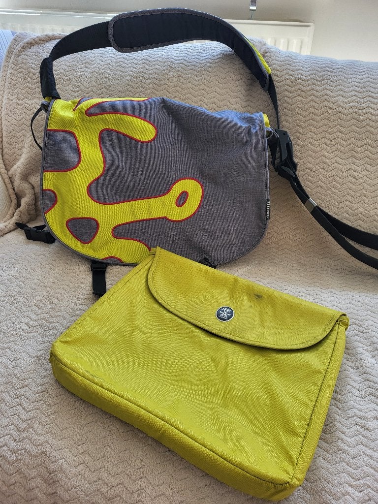 Crumpler laptop schooltas met sleeve, Groen, 15 inch, Ophalen of Verzenden, Zo goed als nieuw