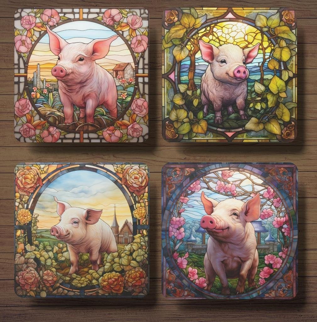 Varken Glas in Lood onderzetters met houder, Ophalen of Verzenden, Nieuw