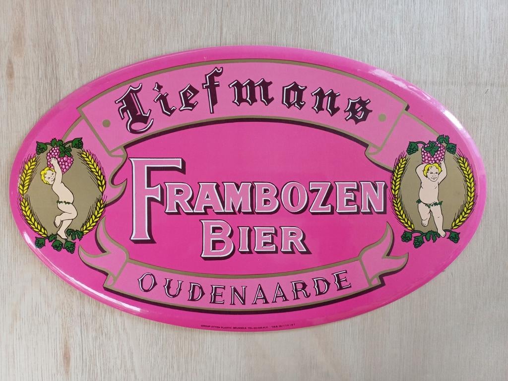 Liefmans Frambozen Bier Glacoide Reclamebord 1987, Verzamelen, Biermerken, Ophalen, Gebruikt, Reclamebord, Plaat of Schild, Duvel