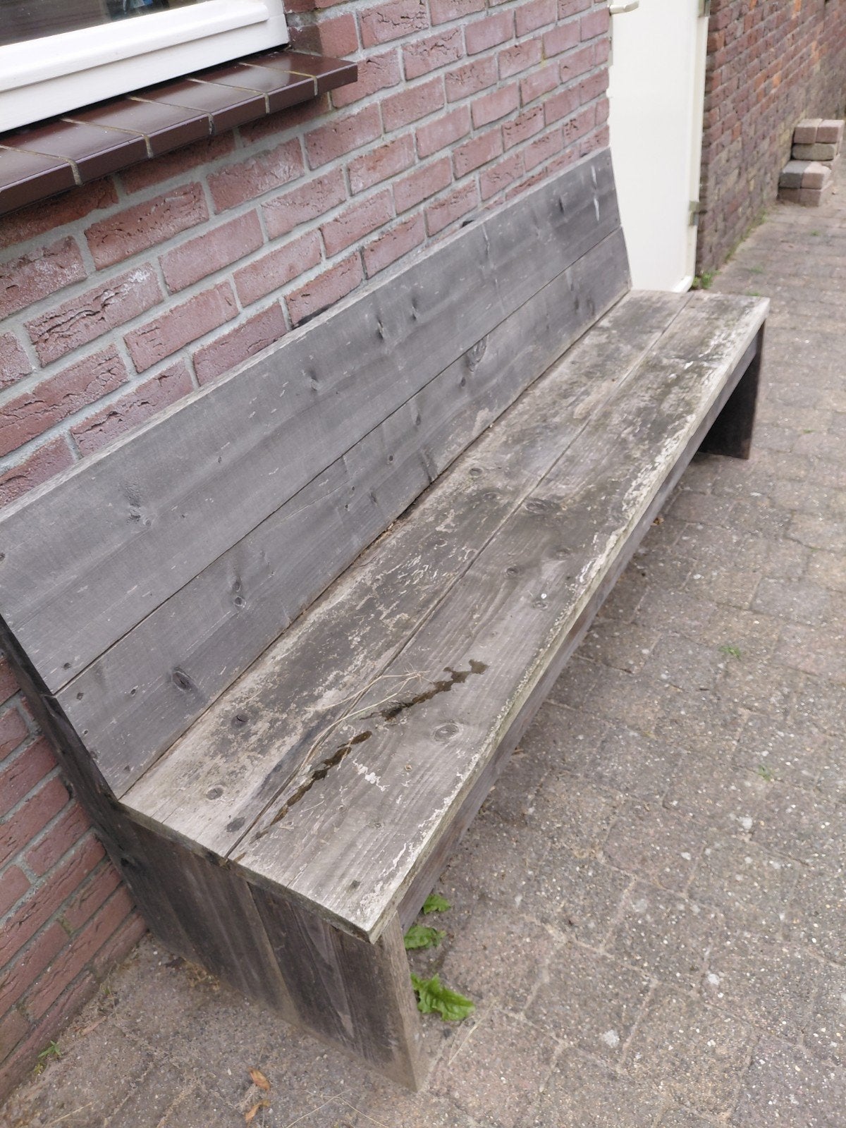 Oude tuinbank 194,5 lengte 45 hoogte bank 84 rughoogte, Ophalen, Gebruikt, Hout