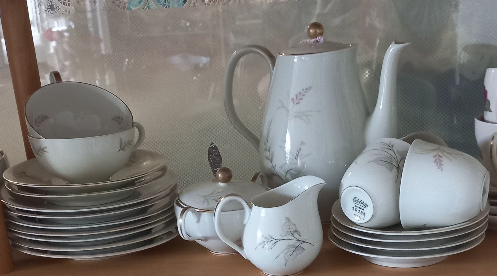 Brocant koffie/theeservies, groen/roze bloempjes, Bavaria, Ophalen of Verzenden