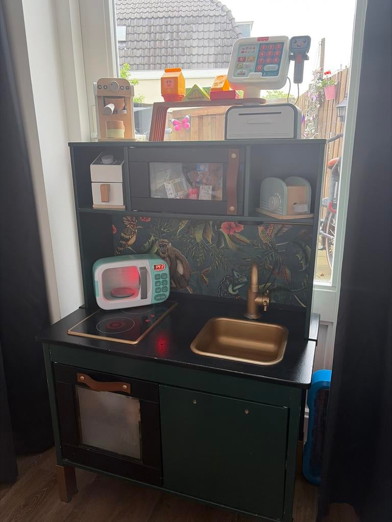 Leuke speelkeuken met accessoires (zonder kassa&magnetron), Ophalen, Zo goed als nieuw, Hout, Speelkeuken