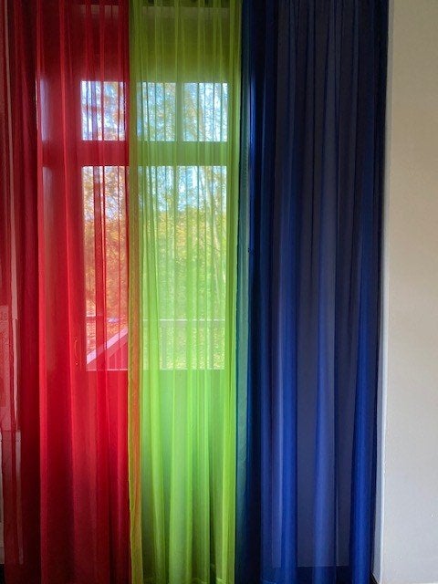 Fleurige gordijn - voor in een nis of deuropening, Huis en Inrichting, Overige materialen, Blauw, Ophalen of Verzenden, Zo goed als nieuw