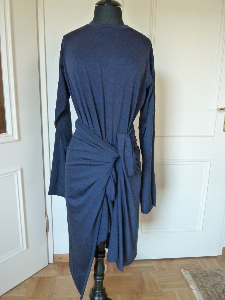 Sofie d'Hoore aparte wikkel jurk, nachtblauw, jersey wol, Maat 38/40 (M), Zo goed als nieuw, SOFIE D'HOORE, Onder de knie